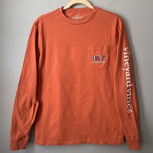 Vineyard Vines Pocket Shirt Mens XS Orange Long Sleeve Football Whale Graphic